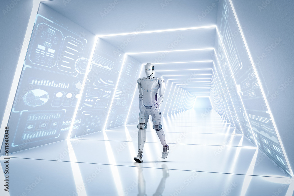 Poster robot move forward through future