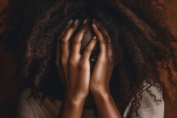 Portrait of african woman covering her face with hair