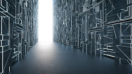 Empty corridor or walkway hall space interior with lighting