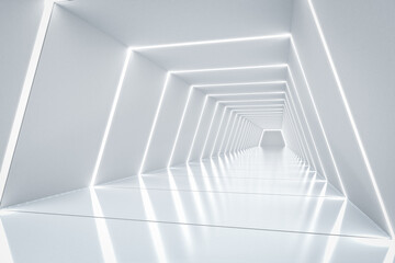 Empty white corridor or walkway hall space interior