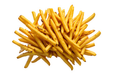 Crispy French Fries Isolated On White Background With PNG. Tasty Potato Unhealthy Eating. Generative Ai
