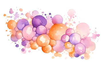 a cluster of lilac and peach abstract watercolor floating bubbles, isolated on a transparent background, generative ai