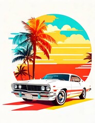 Custom vintage car vector image  red background ai generator