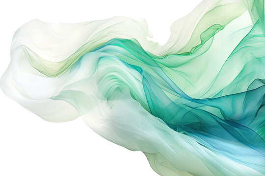 an ethereal blend of mint green and seafoam blue abstract blooming shape, isolated on a transparent background, generative ai