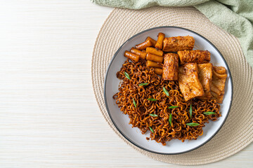 Jajangmyeon or JJajangmyeon with Odeng and Omuk - Korean Instant noodles with Korean fish cake in black bean sauce