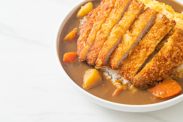curry rice with fried pork cutlet and creamy omelet