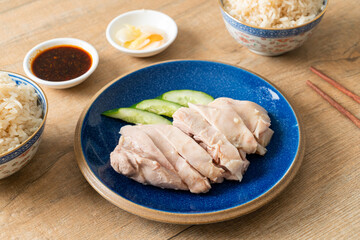 Hainanese chicken rice or rice steamed with chicken soup