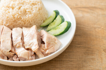 Hainanese chicken rice or rice steamed with chicken soup