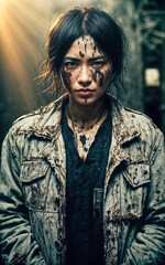 Obraz premium Poor homeless people in dirty cloth at dark and dirty messy place, generative ai