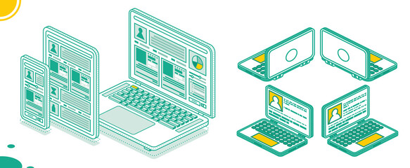 Smartphone, Laptop and Tablet PC. Isometric Modern Digital Device Set.