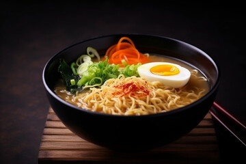 Ramen, Japanese ramen noodle soup in black bowl