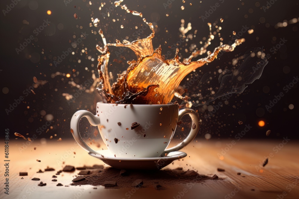 Canvas Prints coffee splashing out of a cup isolated on black background.. ai generative ai