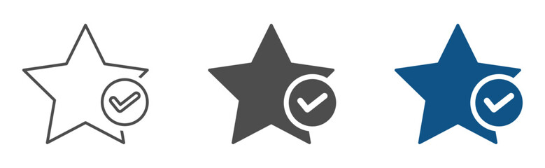 Star favorite sign web flat icons with tick signs