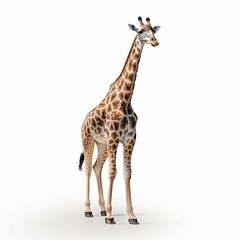 Standing giraffe isolated on a white background, Generative AI
