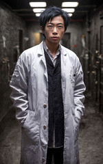 Obraz premium scientist researcher wearing ripped lab coat at laboratory, Generative AI