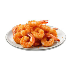 Fried shrimp on plate isolated on transparent background