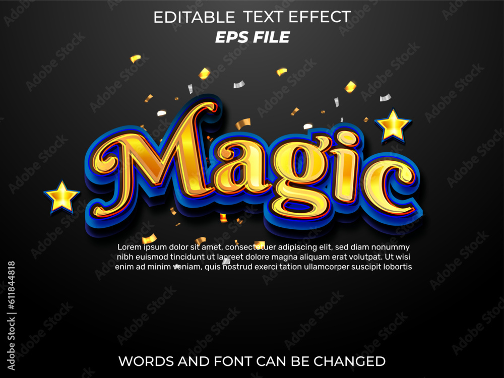Aufkleber magic text effect, font editable, typography, 3d text. vector template