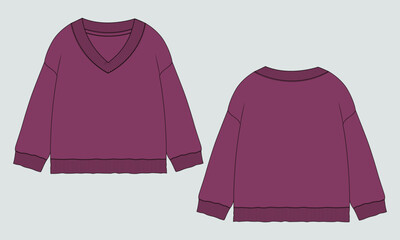 V- neck long sleeve sweatshirt Jumper vector illustration template for women's.