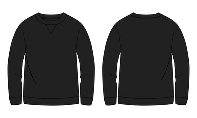 Naklejka premium Long sleeve sweatshirt technical fashion flat sketch vector illustration Black Color template front and back views.