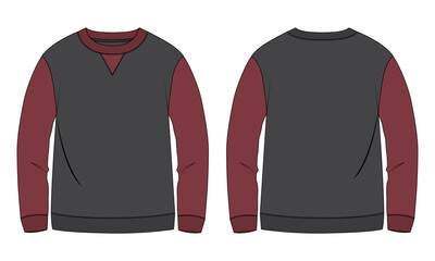 Two tone raglan Long sleeve sweatshirt vector illustration template front and back views 
