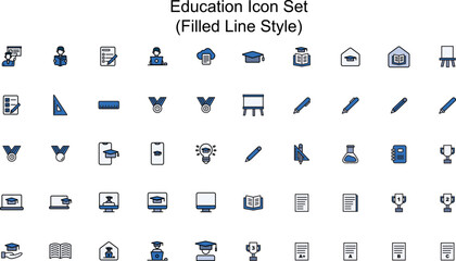 50 education icon set, this collection embodies curiosity, growth, and learning. From books and pencils to innovative technology, these icons inspire and enhance educational materials, websites, and p