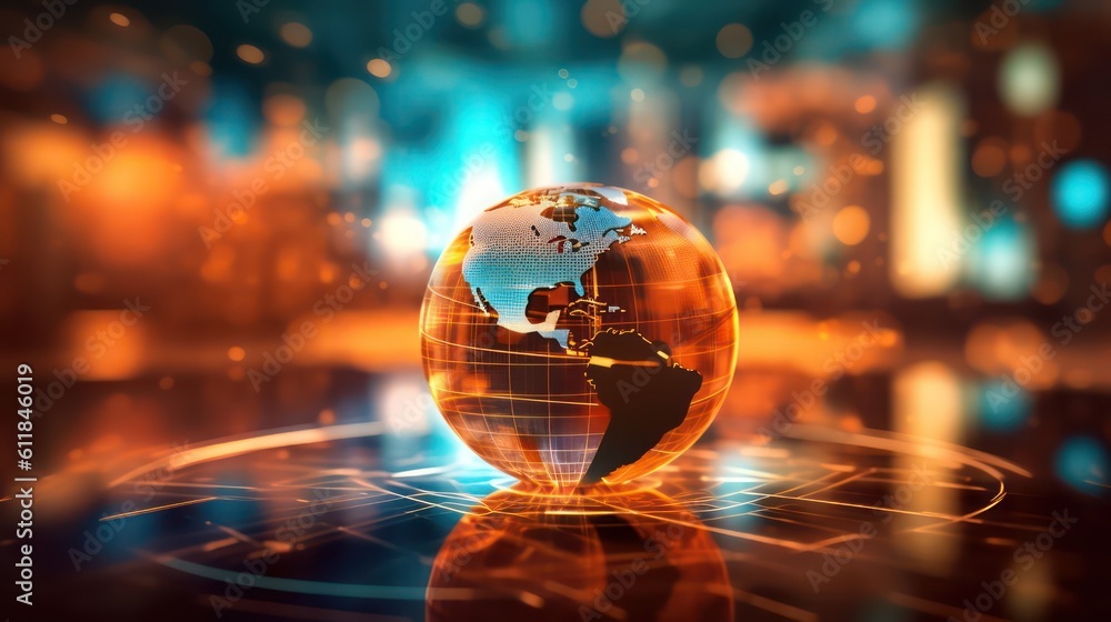 Aufkleber ai generated 3d image of the businessman's hand holding a digital globe hologram on a world network 