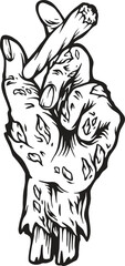 Scary monster zombie hand joint cannabis strain illustrations monochrome vector illustrations for your work logo, merchandise t-shirt, stickers and label designs, poster, greeting cards advertising