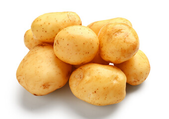 Heap of raw baby potatoes on white background