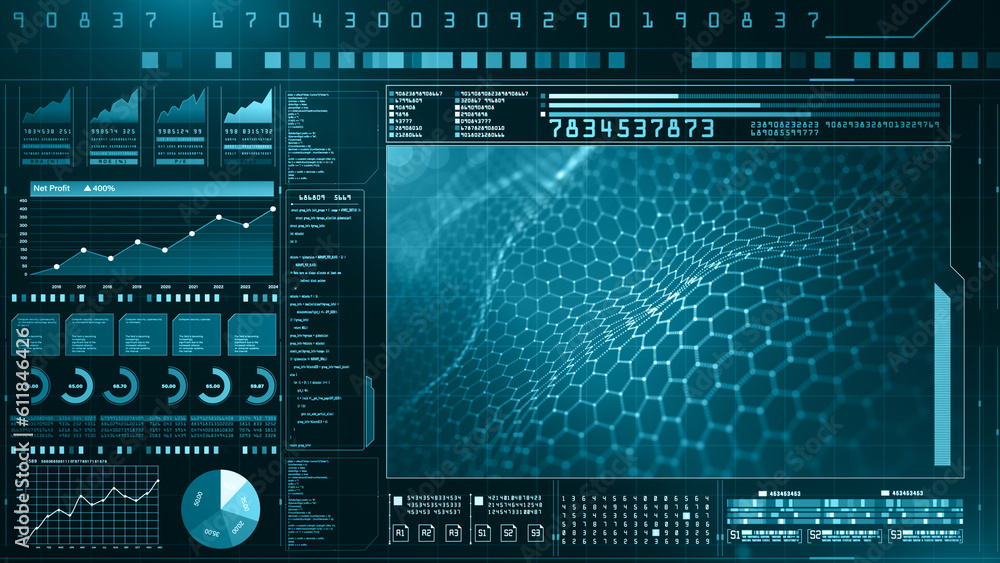 Fototapete hud user interface technology digital data background, future technology concept infographics data v