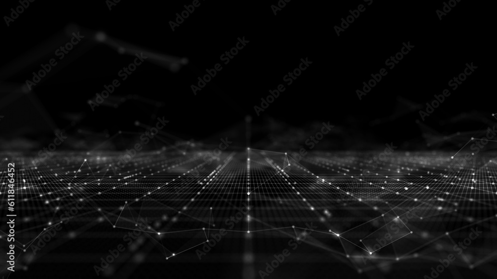 Poster technology blockchain network connections background concept, abstract background digital line and d