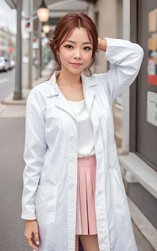 asian woman researcher scientist wearing lab coat, Generative AI
