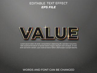 value text effect, font editable, typography, 3d text. vector template
