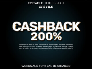 cashback text effect, font editable, typography, 3d text. vector template