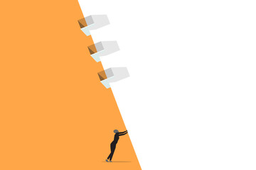 Businessman push the wall of building. concept of strength, success, challenge and pressure