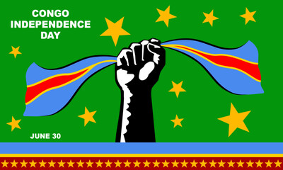 a silhouette of a hand holding a Congo flag with a background and decoration of the Congo flag commemorating Congo Independence Day on June 30
