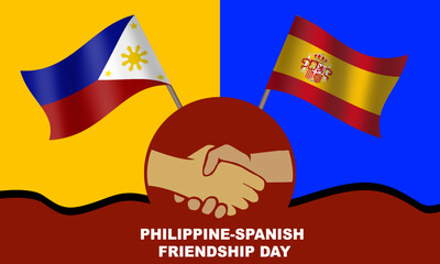 Philippine flag and Spanish flag and a pair of shaking hands and bold text commemorating Philippine-Spanish Friendship Day on June 30
