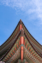 Fototapeta na wymiar Traditional Korean roof made of wood.