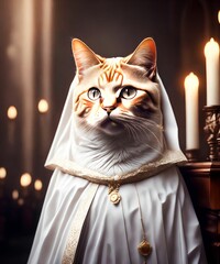 little cat dress as a nun at the church, generative art by A.I.