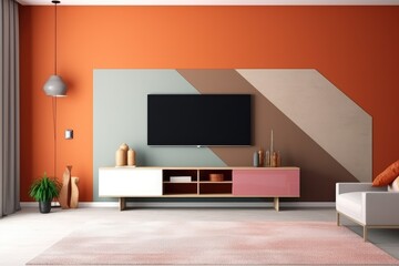 Living room with flat plasma television. Generative AI