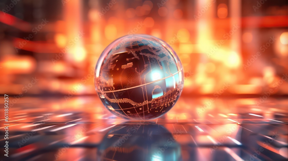 Poster ai generated 3d image of the businessman's hand holding a digital globe hologram on a world network 