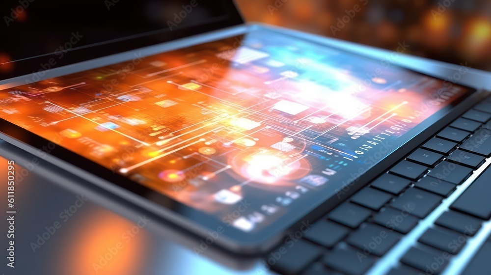 Poster smartphone with a glowing global network connection concept and hologram blurred background. ai gene