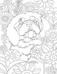 Shih Tzu Black and White Line Art for Adult,Teen for Coloring Book 