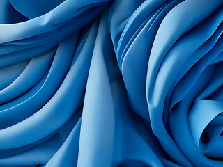 3d render, abstract background with folded textile ruffle, blue cloth macro, wavy fashion wallpaper created with generative AI technology