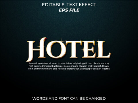 hotel text effect, font editable, typography, 3d text. vector template