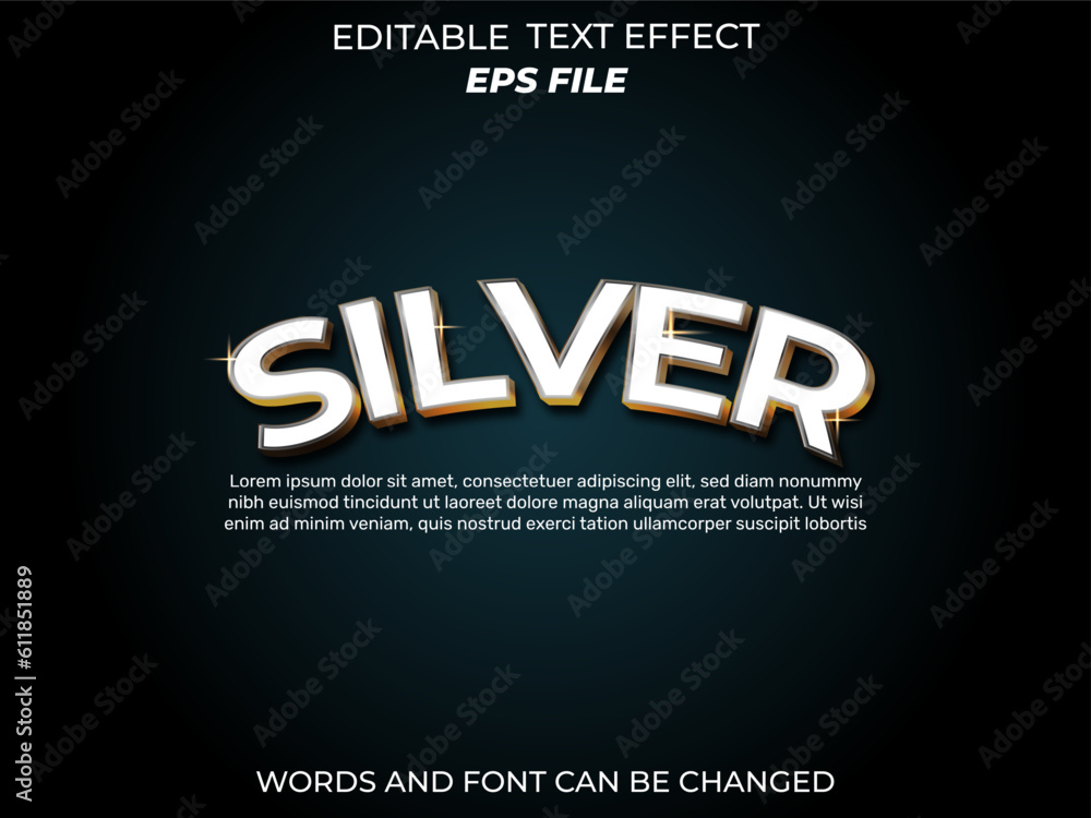 Poster silver text effect, font editable, typography, 3d text. vector template