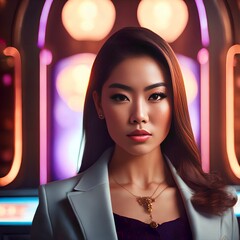 beautiful asian woman at the night party, generative art by A.I.