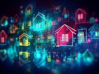 real estate investment concept, buy house, location, energy efficiency rating and property value, Real estate online on virtual screens. home search, land price, property tax, real estate market