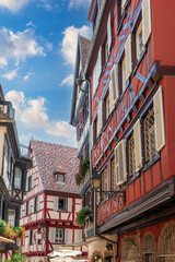 Obraz premium Colmar in Alsace region of France with traditional half-timbered houses