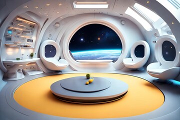 futuristic hard surface interior design of spaceship living room, generative art by A.I.