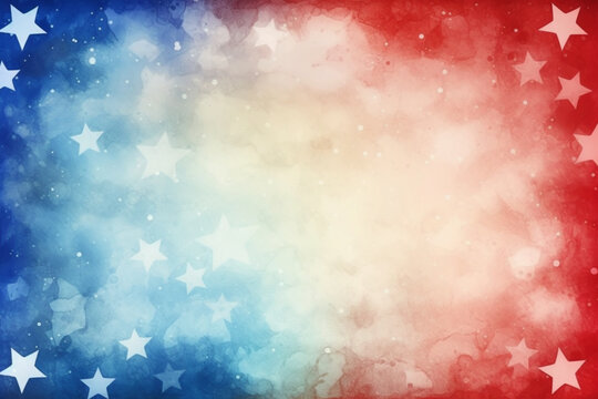 red white and blue with stars and old vintage texture grunge in painted watercolor paint